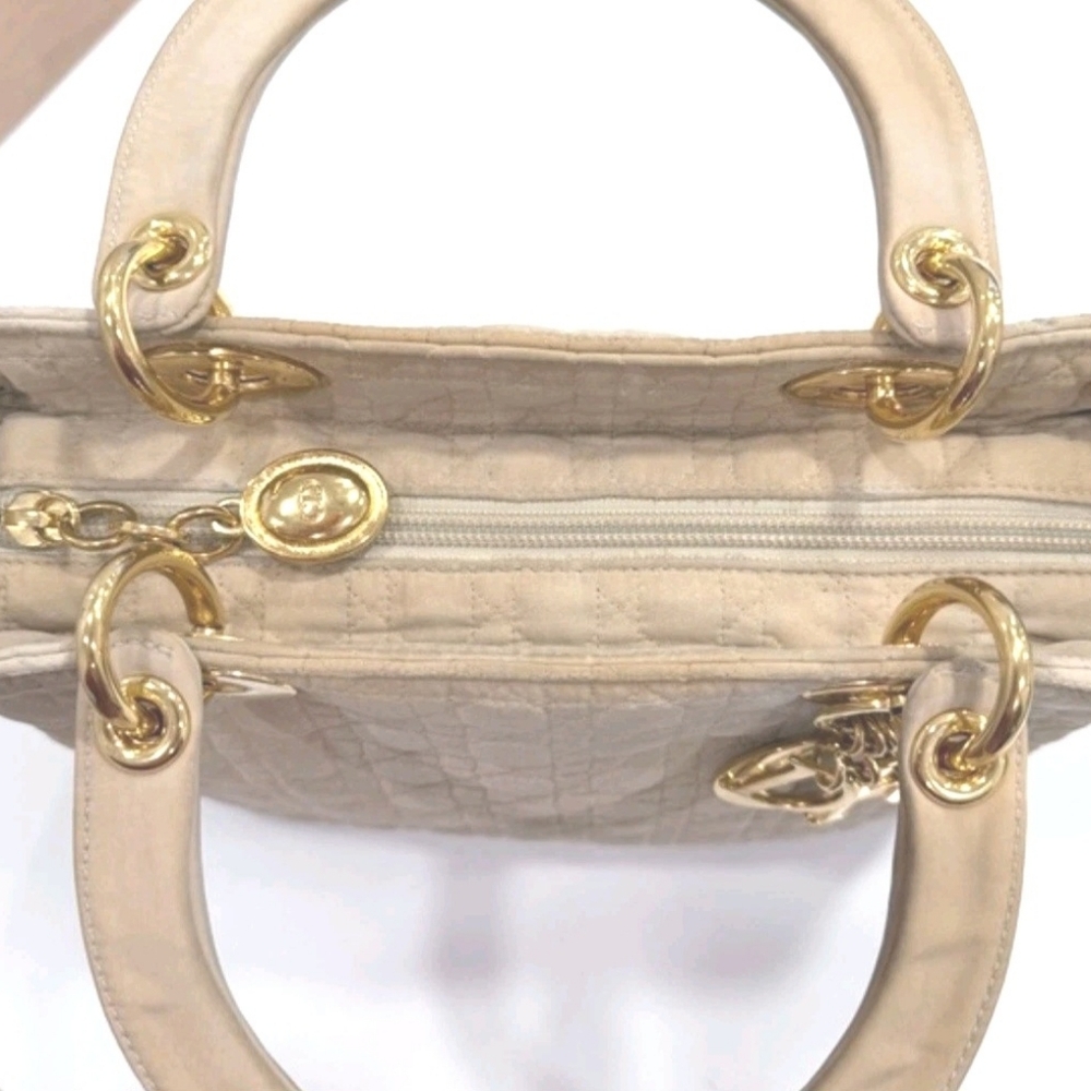 Christian Dior Vintage Lady Dior Bag Cannage Tan Quilt Nylon Medium COA included - Picture 6 of 15